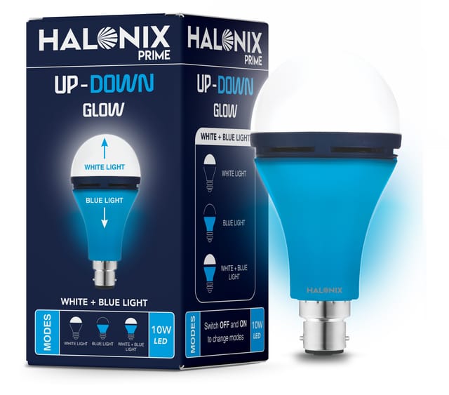 Halonix 10W Up Down Glow Blue & White 3 modes led bulb | Switch On-Switch Off to change led bulb color | Decorative led bulb |
