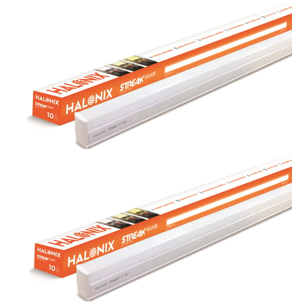 Halonix 10W White 2 ft tubelight Streak square led batten Pack of 2 | led tube light for home | LED Batten for Living Room & Bedroom | Bright & Energy Efficient Tubelight for Home |